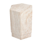 Hexagonal Travertine Stone Finish Italian Design MGO Side Accent Table, size 14.6"x14.6"x18.1", perfect for both indoor and outdoor settings. - Next ETA 11/30/2025